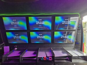 Mobile gaming van at a corporate event providing family-friendly entertainment in London and Hertfordshire