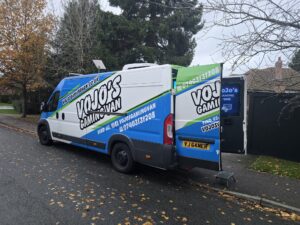 Branded mobile gaming van parked at a home event in London and Hertfordshire