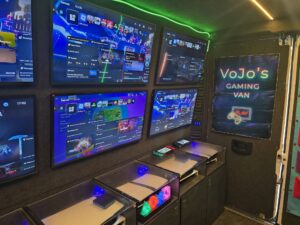 Mobile gaming van attraction at a fete or festival in London and Hertfordshire