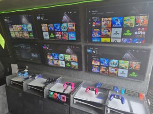 Children enjoying a gaming van birthday party with PS5 Pro in London and Hertfordshire